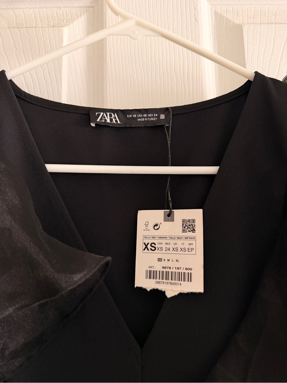 Zara Black Mini Dress with Layered Organza Ruffle Sleeves - Picture 3 of 6